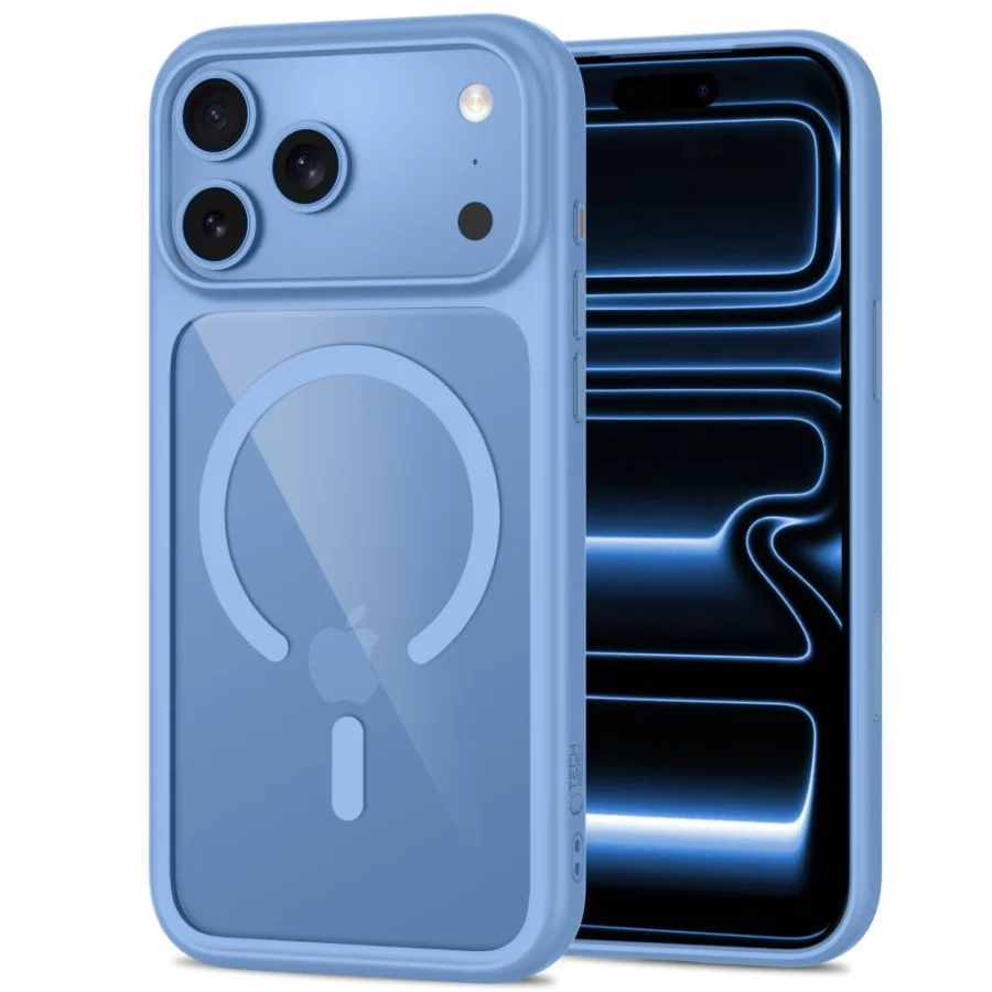 Etui Tech-Protect MagOne CC MagSafe + Szkło hartowane 2-Pack na iPhone 18 Pro / 17 Pro - przezroczysto-błętkitne