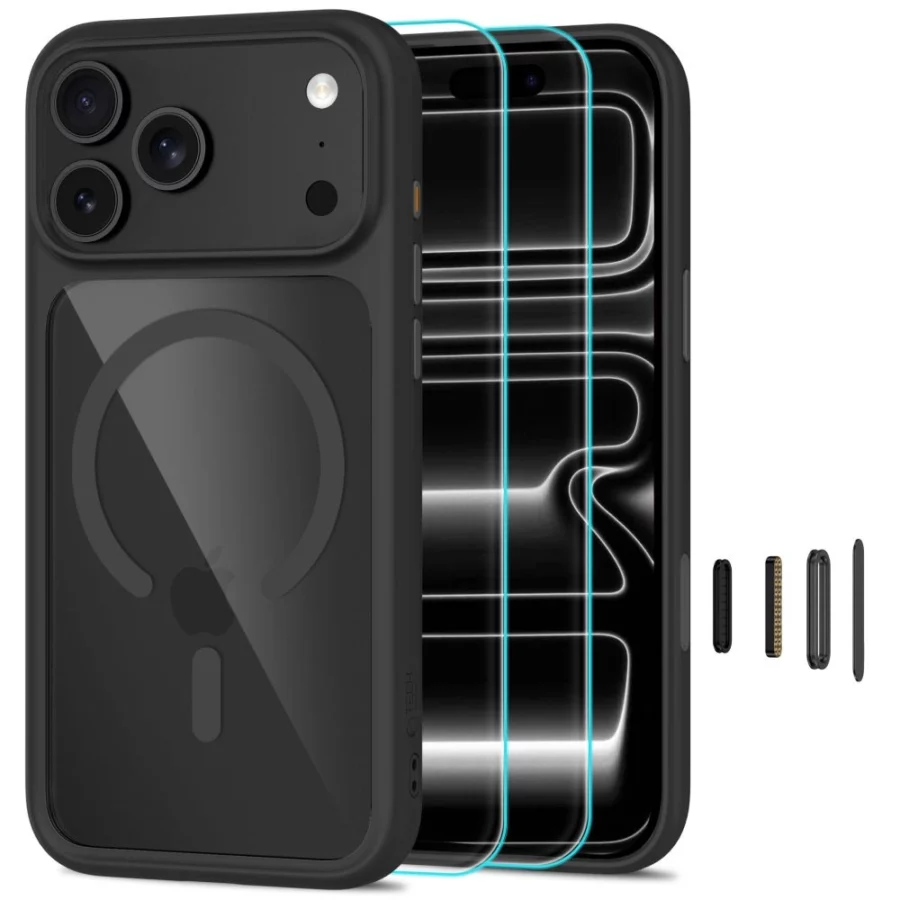 Etui Tech-Protect MagOne CC MagSafe + Szkło hartowane 2-Pack na iPhone 18 Pro Max / 17 Pro Max - przezroczysto-czarne
