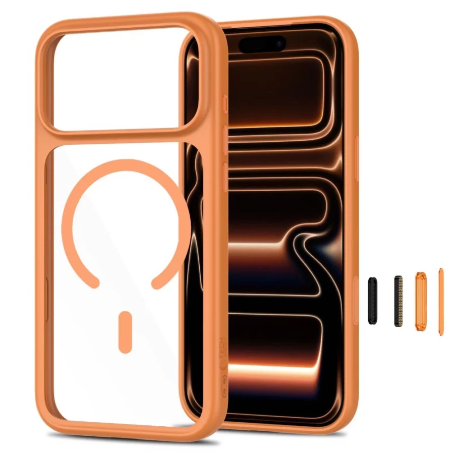 Etui Tech-Protect MagOne CC MagSafe + Szkło hartowane 2-Pack na iPhone 18 Pro Max / 17 Pro Max - przezroczysto-pomarańczowe