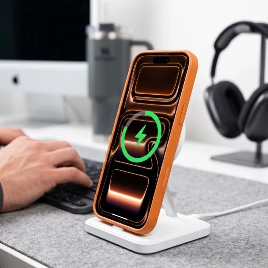 Etui Tech-Protect MagOne CC MagSafe + Szkło hartowane 2-Pack na iPhone 18 Pro Max / 17 Pro Max - przezroczysto-pomarańczowe