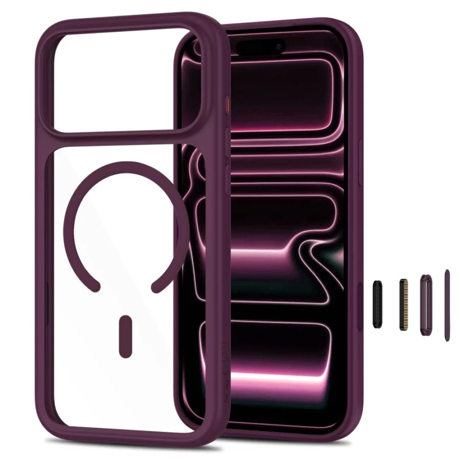 Etui Tech-Protect MagOne CC MagSafe + Szkło hartowane 2-Pack na iPhone 18 Pro Max / 17 Pro Max - przezroczysto-burgundowe