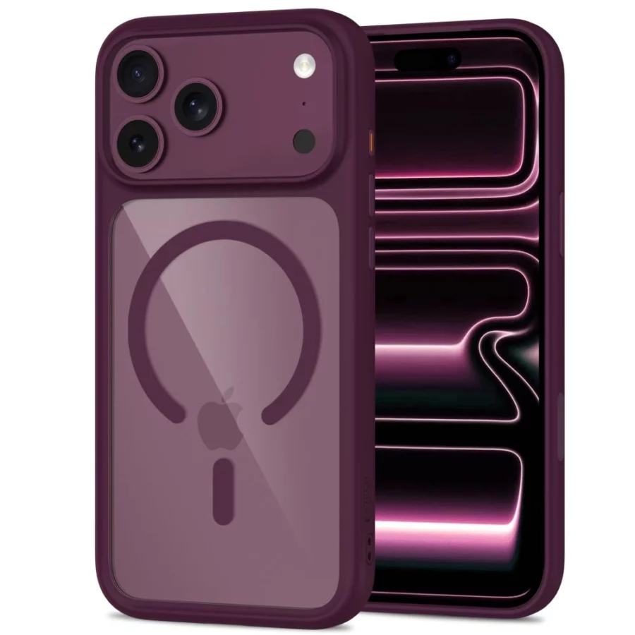 Etui Tech-Protect MagOne CC MagSafe + Szkło hartowane 2-Pack na iPhone 18 Pro Max / 17 Pro Max - przezroczysto-burgundowe