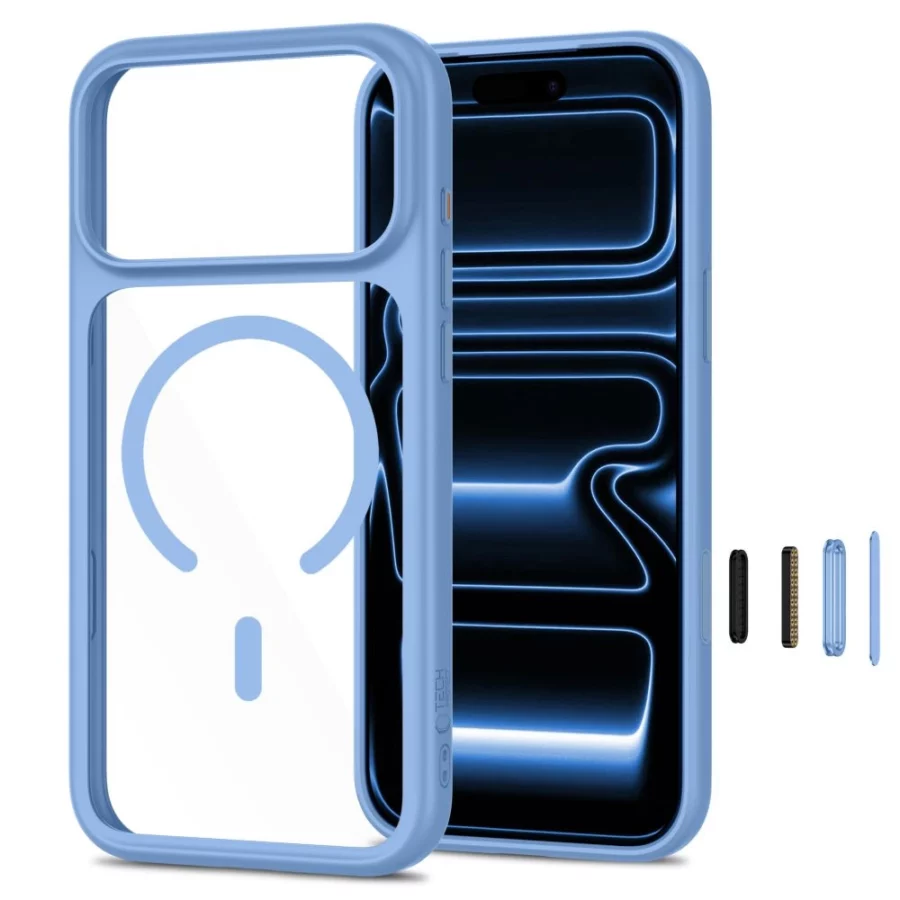 Etui Tech-Protect MagOne CC MagSafe + Szkło hartowane 2-Pack na iPhone 18 Pro Max / 17 Pro Max - przezroczysto-błękitne