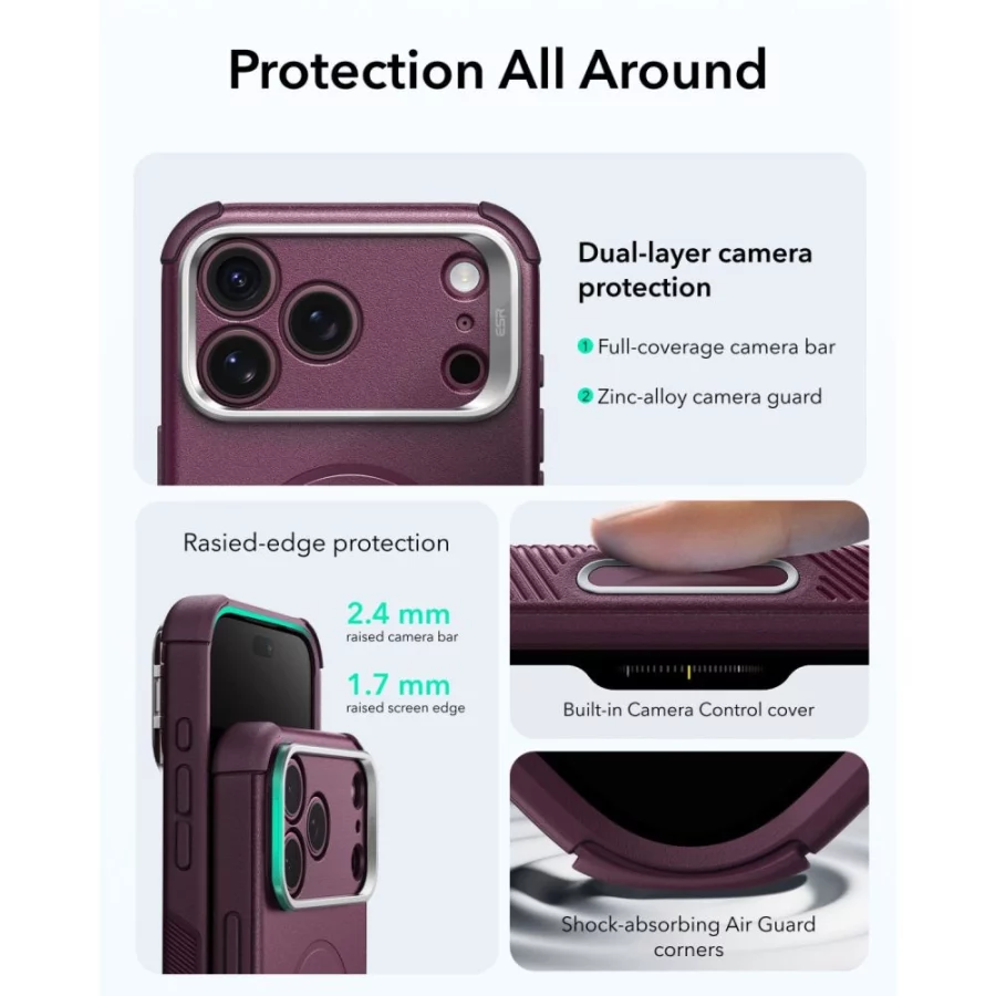 Etui ESR Cyber Tough Kickstand MagSafe na iPhone 18 Pro / 17 Pro - burgundowy