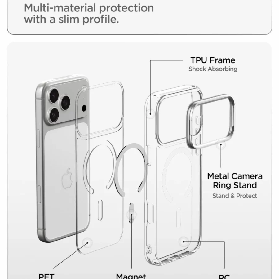 Etui Spigen Ultra Hybrid Optik S MagSafe na iPhone 18 Pro Max / 17 Pro Max - przezroczysto-srebrny
