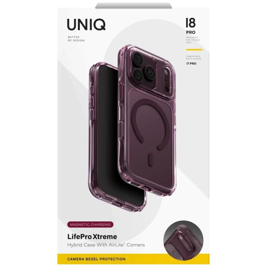 Etui UNIQ LifePro Xtreme Magclick Charging na iPhone 18 Pro / 17 Pro - przezroczysto-burgundowe