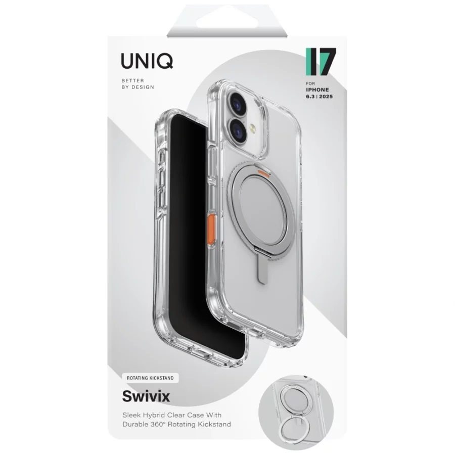 Etui UNIQ Swivix 360 Rotating Kickstand na iPhone 17 - przezroczyste