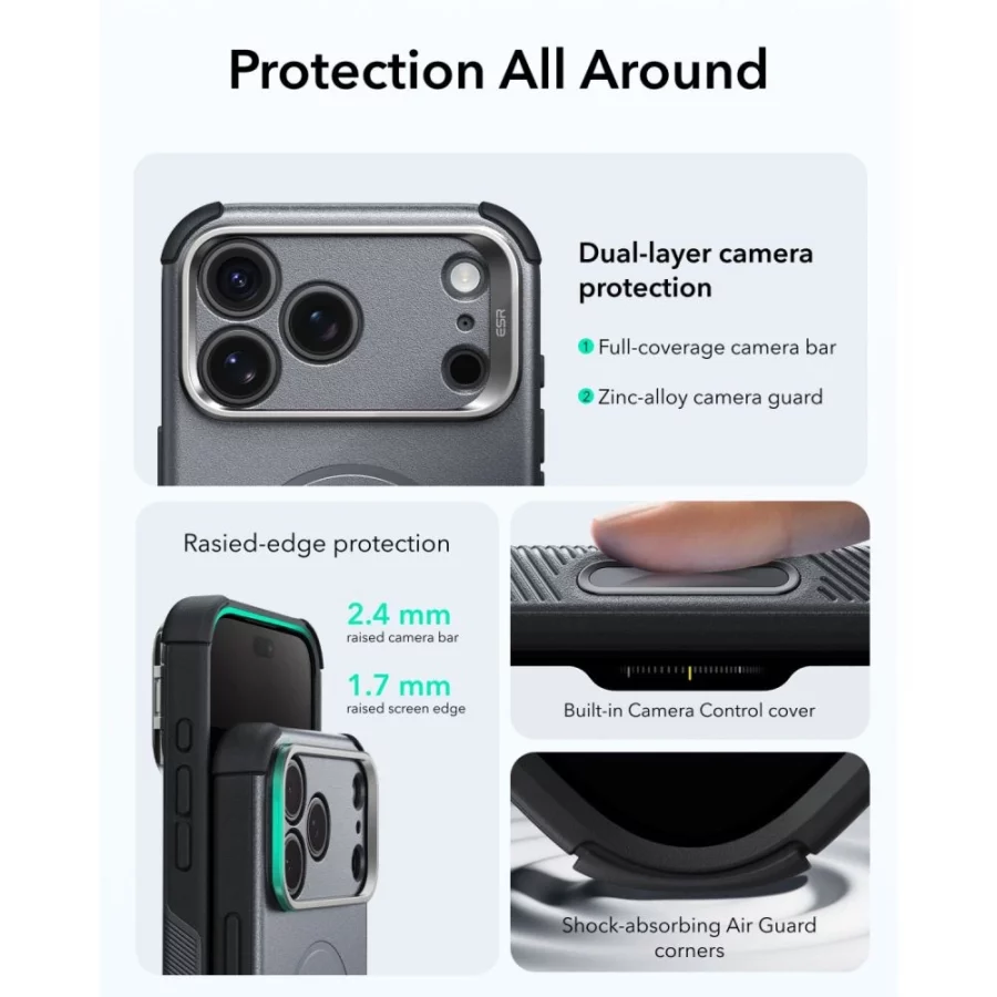 Etui ESR Cyber Tough Kickstand MagSafe na iPhone 18 Pro Max / 17 Pro Max - szare