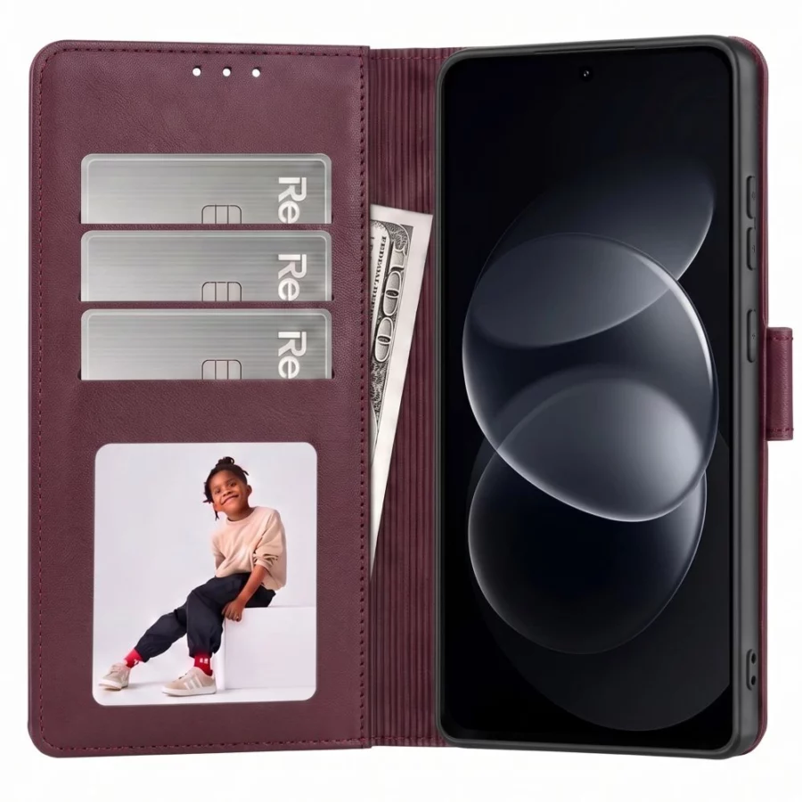 Etui Tech-Protect Wallet na Xiaomi Redmi Note 17 Pro 5G - burgundowe