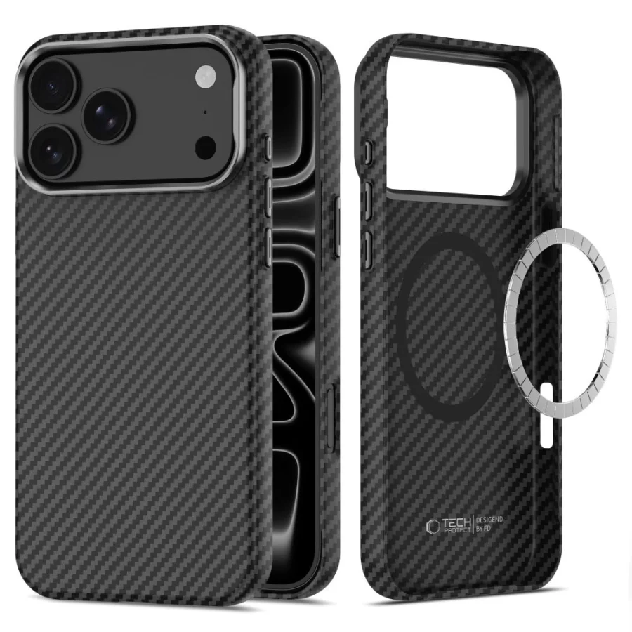 Etui Tech-Protect Ion Carbon MagSafe na iPhone 18 Pro / 17 Pro - czarno-srebrne