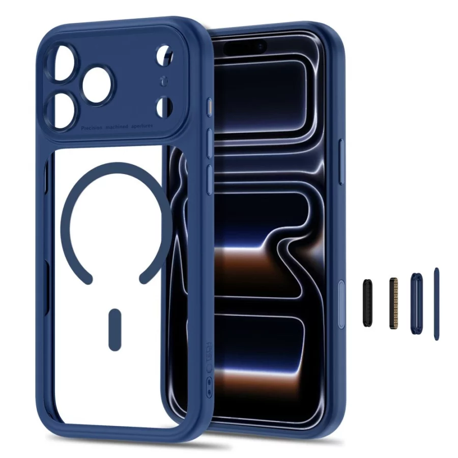 Etui Tech-Protect MagPeak MagSafe CC na iPhone 18 Pro / 17 Pro - przezroczysto-granatowe