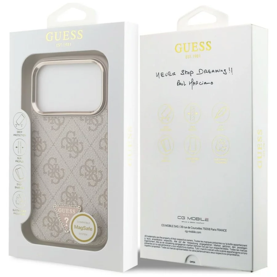 Etui Guess 4G Triangle Logo MagSafe na iPhone 18 Pro / 17 Pro - różowo-złote