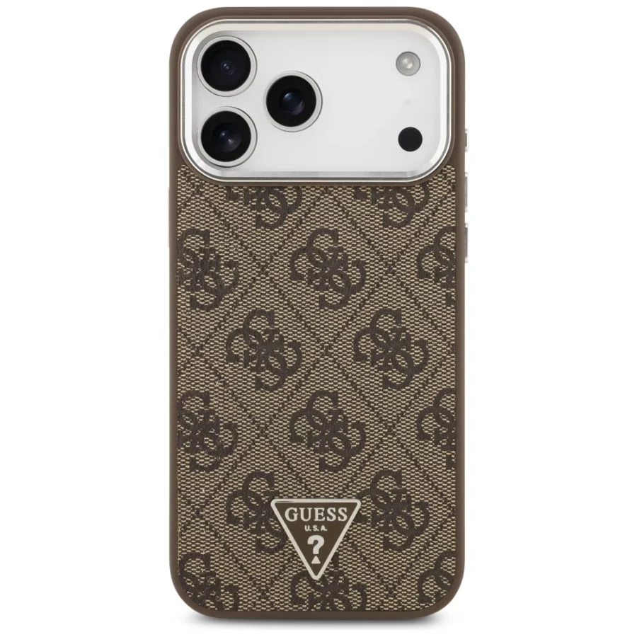 Etui Guess 4G Triangle Logo MagSafe na iPhone 18 Pro Max / 17 Pro Max - brązowo-srebrne