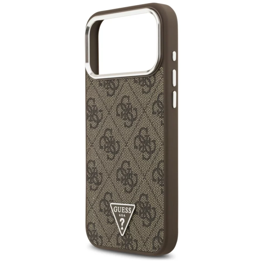 Etui Guess 4G Triangle Logo MagSafe na iPhone 18 Pro Max / 17 Pro Max - brązowo-srebrne