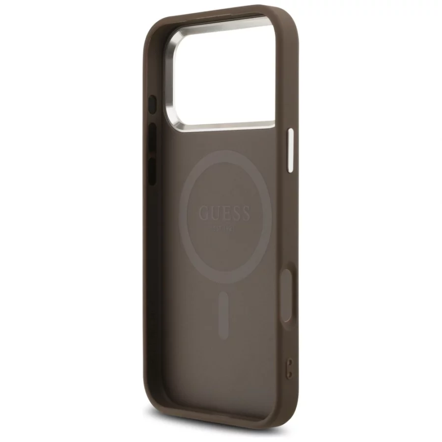 Etui Guess 4G Triangle Logo MagSafe na iPhone 18 Pro Max / 17 Pro Max - brązowo-srebrne