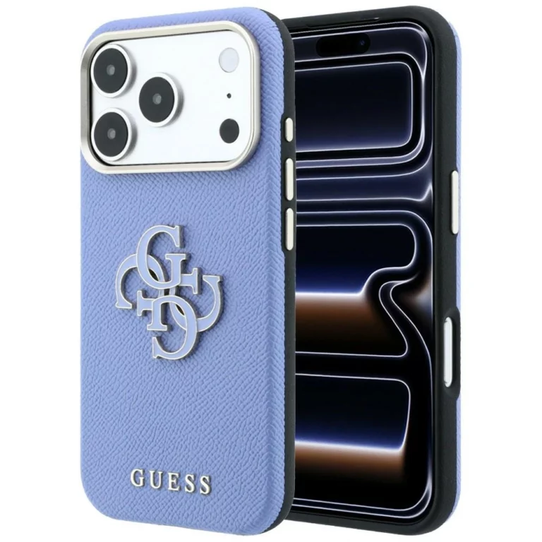 Etui Guess Grained & Big Resin Logo na iPhone 18 Pro / 17 Pro - niebieskie