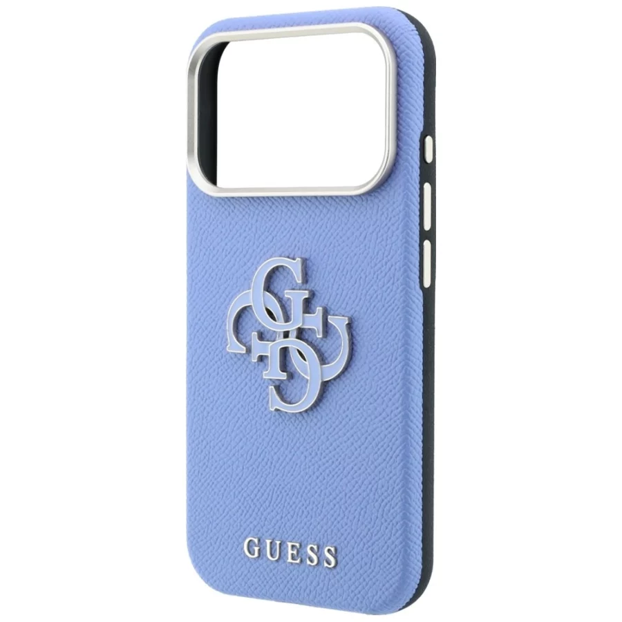 Etui Guess Grained & Big Resin Logo na iPhone 18 Pro / 17 Pro - niebieskie