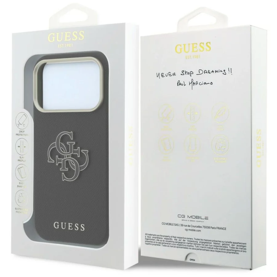Etui Guess Grained & Big Resin Logo na iPhone 18 Pro Max / 17 Pro Max - czarne