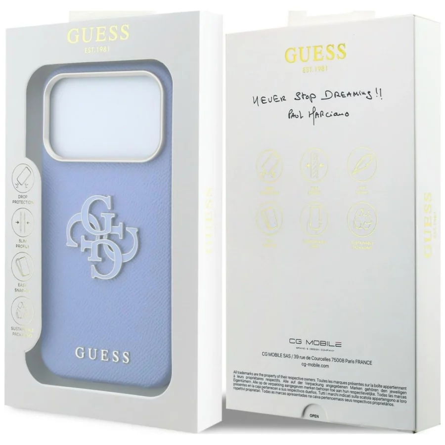 Etui Guess Grained & Big Resin Logo na iPhone 18 Pro Max / 17 Pro Max - niebieskie