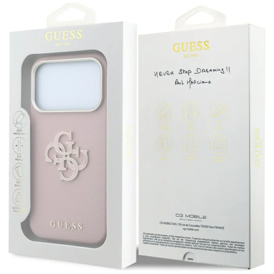 Etui Guess Grained & Big Resin Logo na iPhone 18 Pro Max / 17 Pro Max - różowe