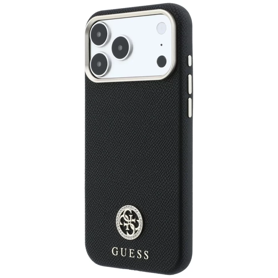 Etui Guess Grained Round Strass Logo MagSafe na iPhone 18 Pro Max / 17 Pro Max - czarne