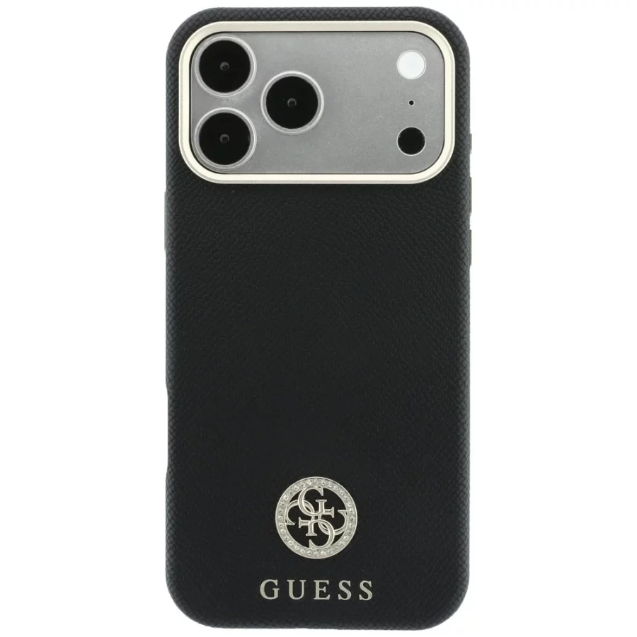 Etui Guess Grained Round Strass Logo MagSafe na iPhone 18 Pro Max / 17 Pro Max - czarne