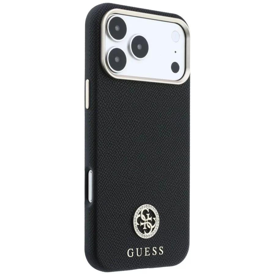 Etui Guess Grained Round Strass Logo MagSafe na iPhone 18 Pro Max / 17 Pro Max - czarne