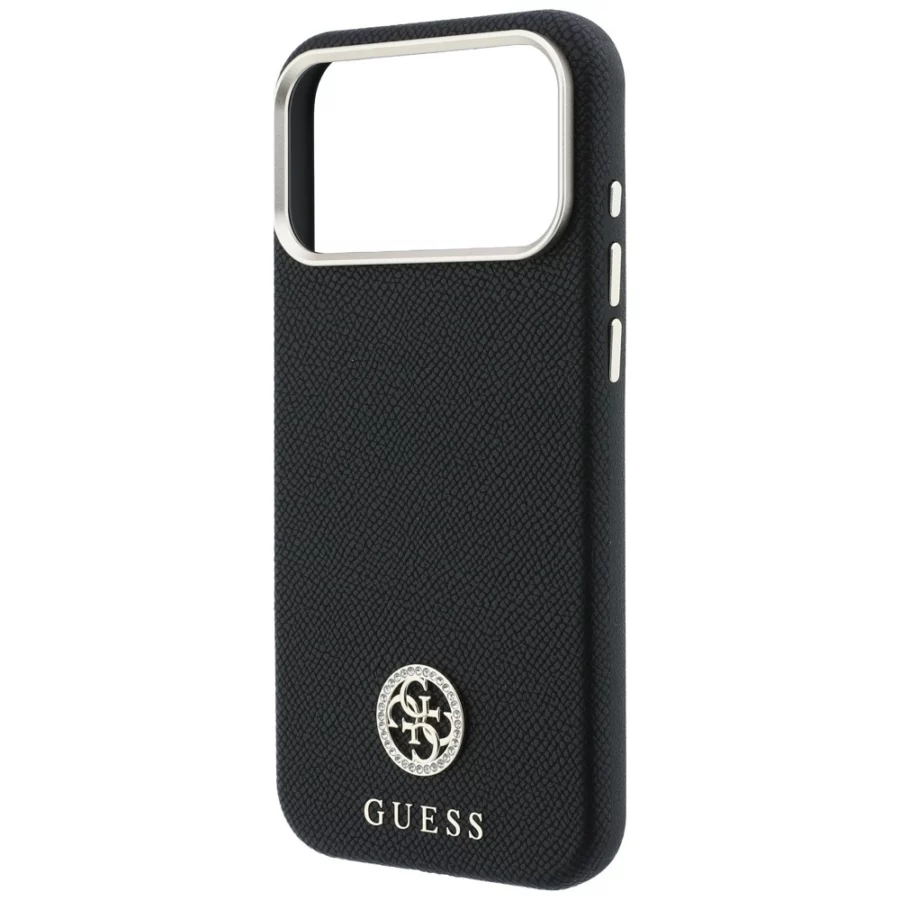 Etui Guess Grained Round Strass Logo MagSafe na iPhone 18 Pro Max / 17 Pro Max - czarne