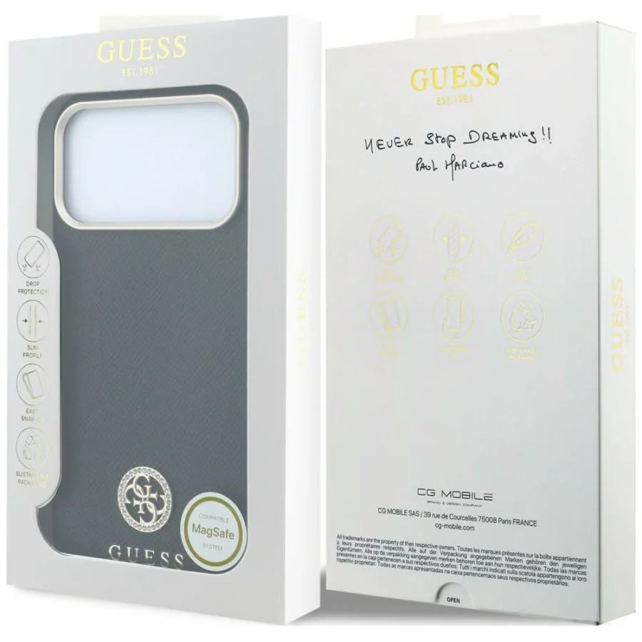 Etui Guess Grained Round Strass Logo MagSafe na iPhone 18 Pro Max / 17 Pro Max - czarne