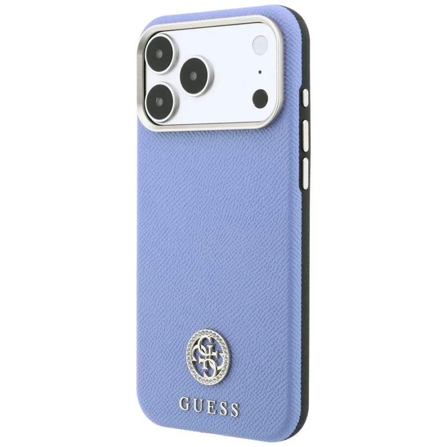 Etui Guess Grained Round Strass Logo MagSafe na iPhone 18 Pro Max / 17 Pro Max - niebieskie