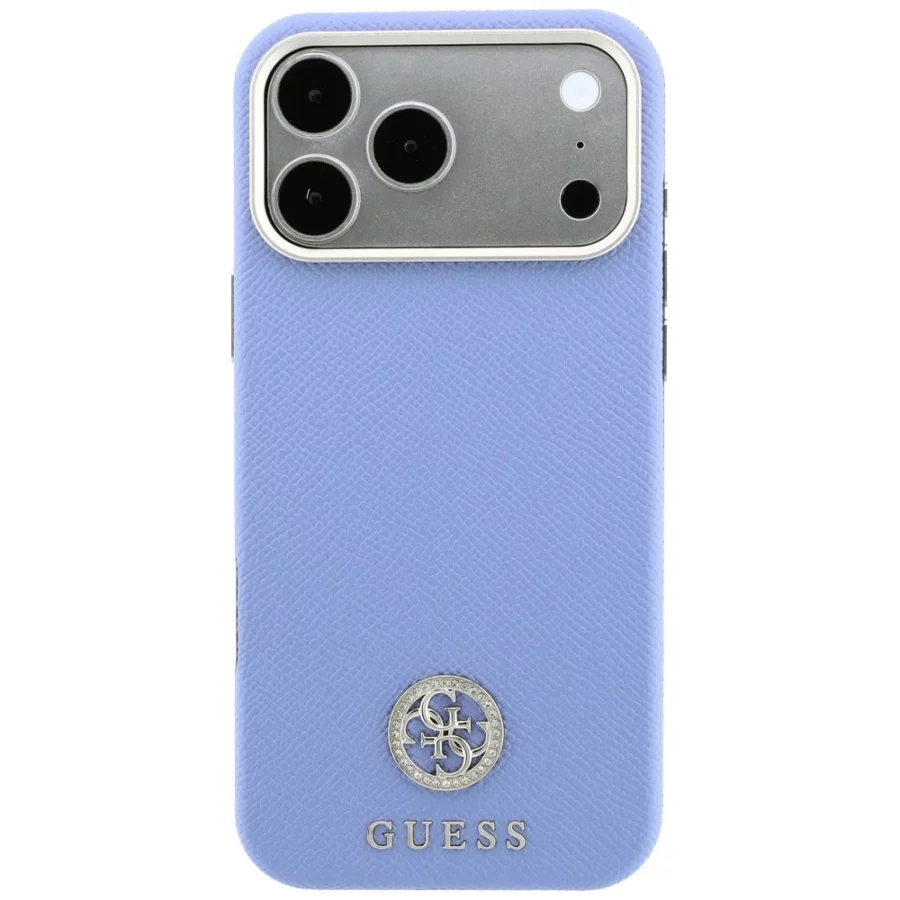 Etui Guess Grained Round Strass Logo MagSafe na iPhone 18 Pro Max / 17 Pro Max - niebieskie