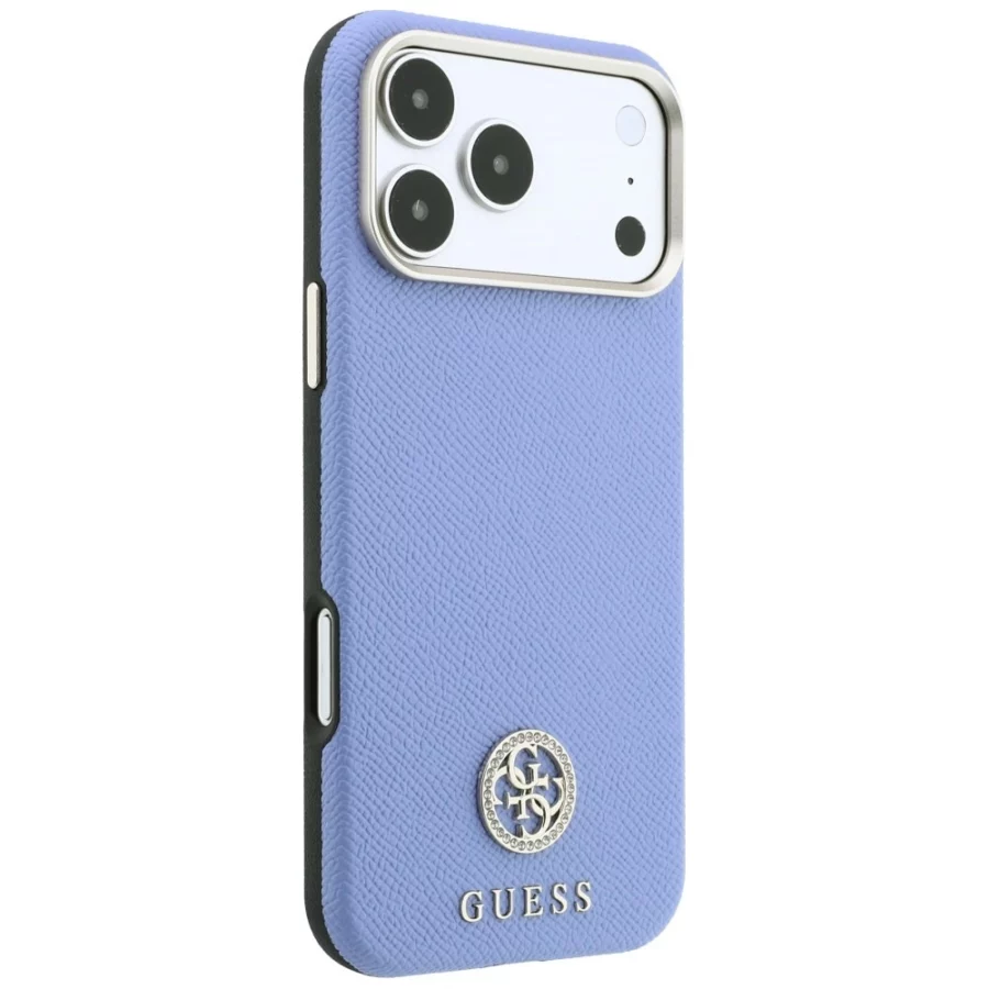 Etui Guess Grained Round Strass Logo MagSafe na iPhone 18 Pro Max / 17 Pro Max - niebieskie
