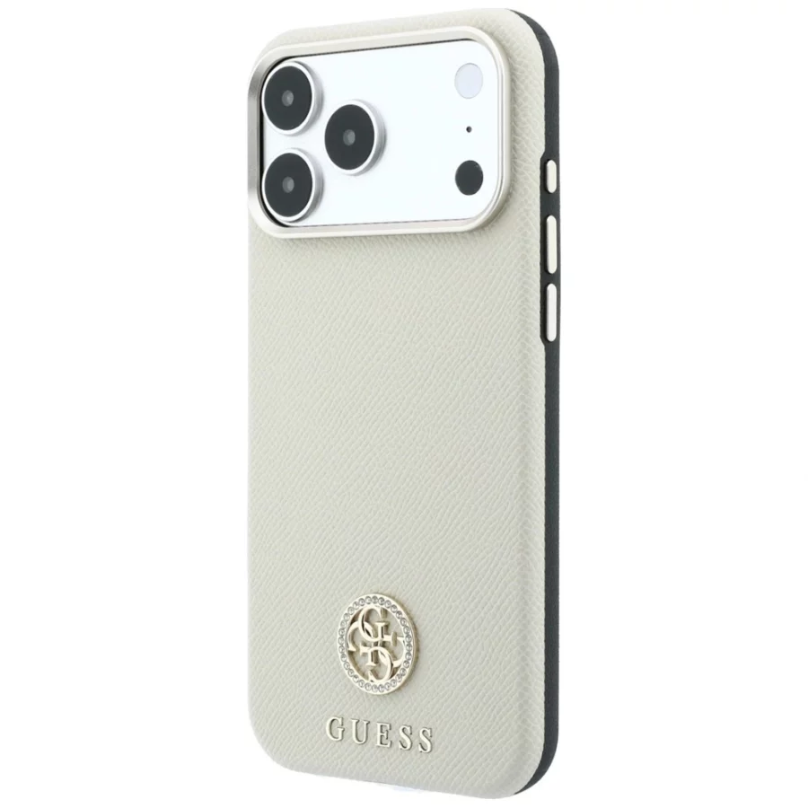 Etui Guess Grained Round Strass Logo MagSafe na iPhone 18 Pro Max / 17 Pro Max - beżowe