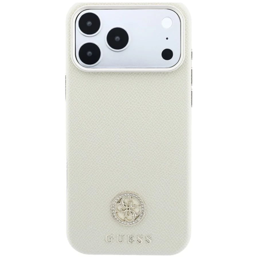 Etui Guess Grained Round Strass Logo MagSafe na iPhone 18 Pro Max / 17 Pro Max - beżowe