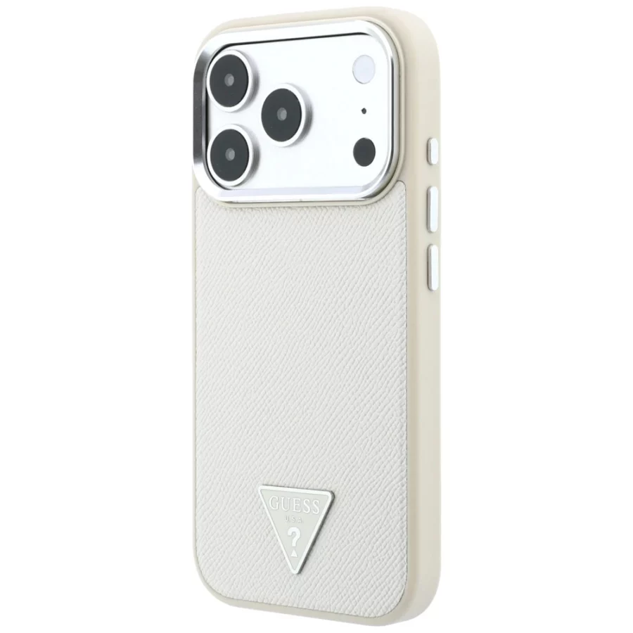 Etui Guess Grained Triangle Logo MagSafe na iPhone 18 Pro Max / 17 Pro Max - beżowe
