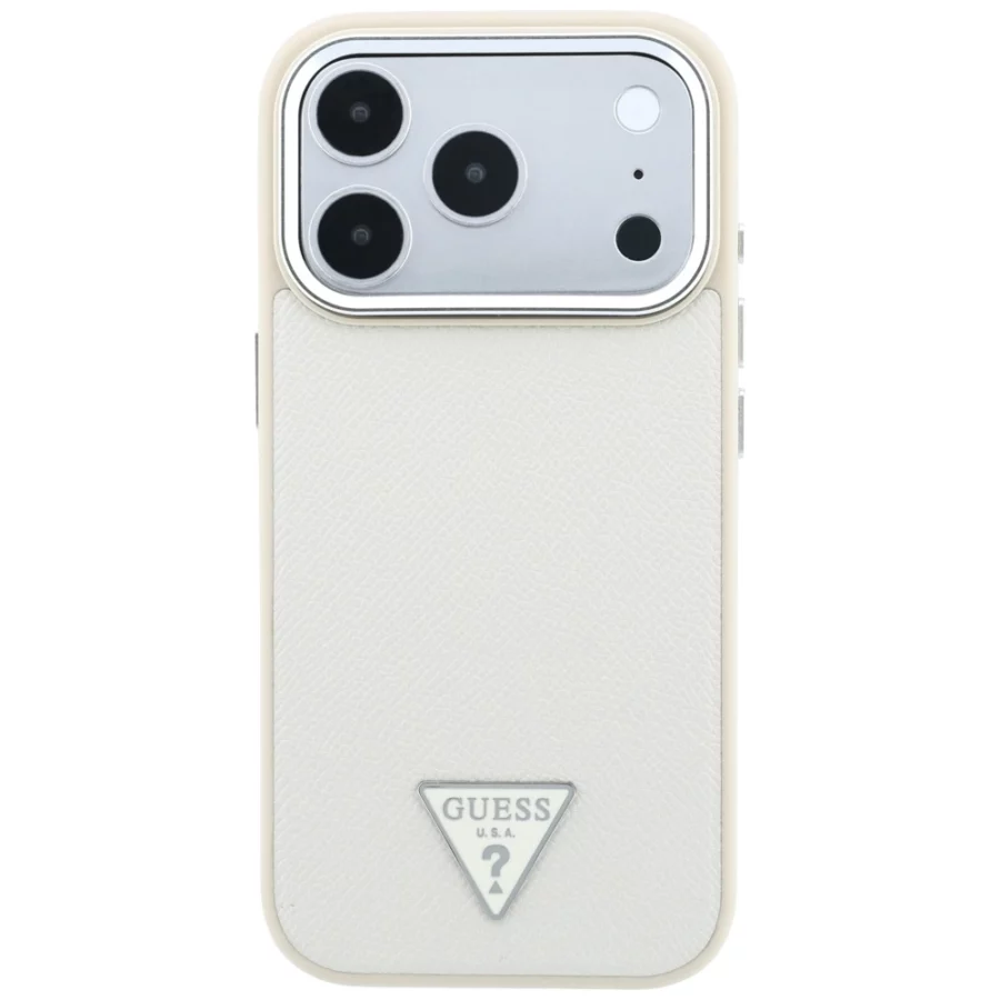 Etui Guess Grained Triangle Logo MagSafe na iPhone 18 Pro Max / 17 Pro Max - beżowe