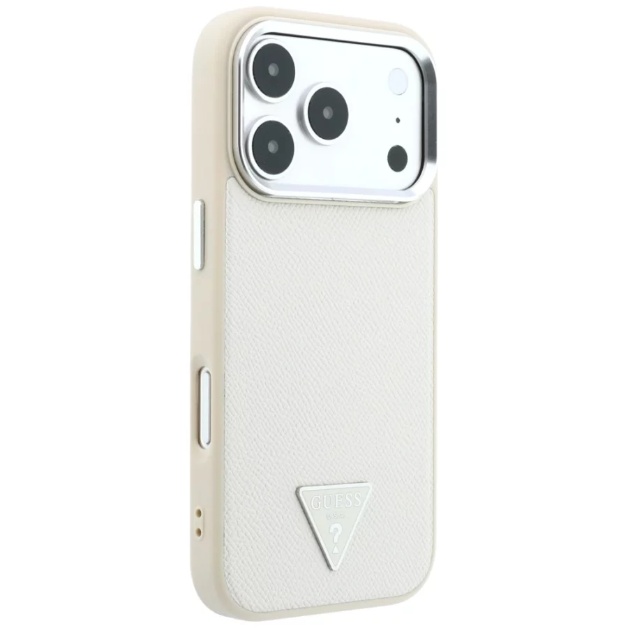 Etui Guess Grained Triangle Logo MagSafe na iPhone 18 Pro Max / 17 Pro Max - beżowe