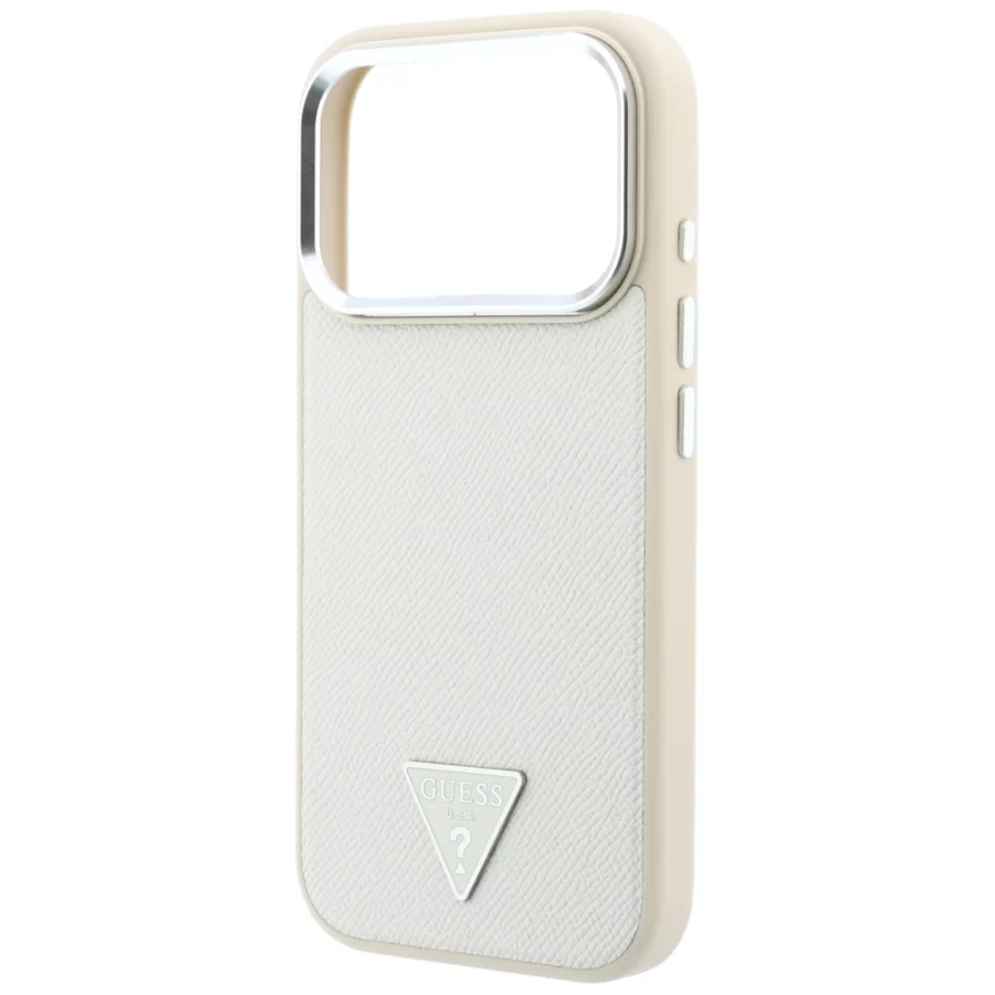Etui Guess Grained Triangle Logo MagSafe na iPhone 18 Pro Max / 17 Pro Max - beżowe