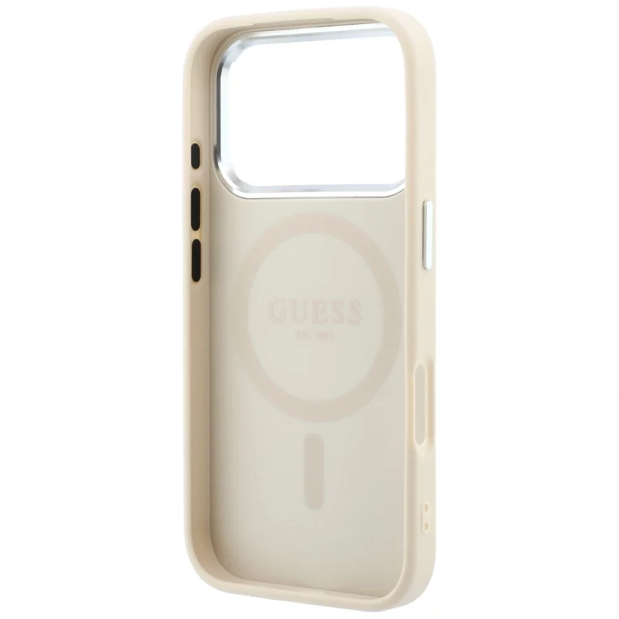 Etui Guess Grained Triangle Logo MagSafe na iPhone 18 Pro Max / 17 Pro Max - beżowe