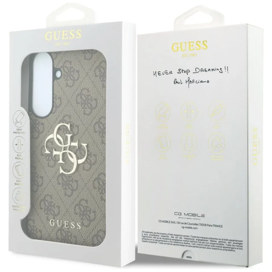 Etui Guess Leather 4G Metal Logo na Samsung Galaxy S26 FE - brązowe