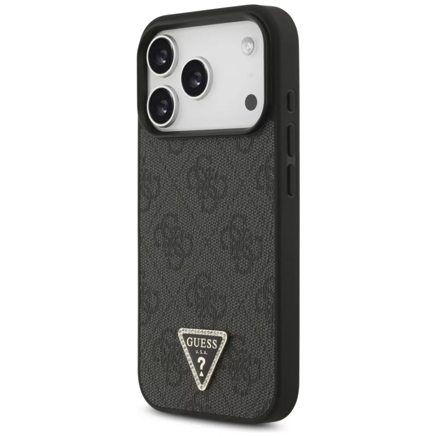 Etui Guess Leather 4G Triangle Strass MagSafe na iPhone 18 Pro / 17 Pro - czarne