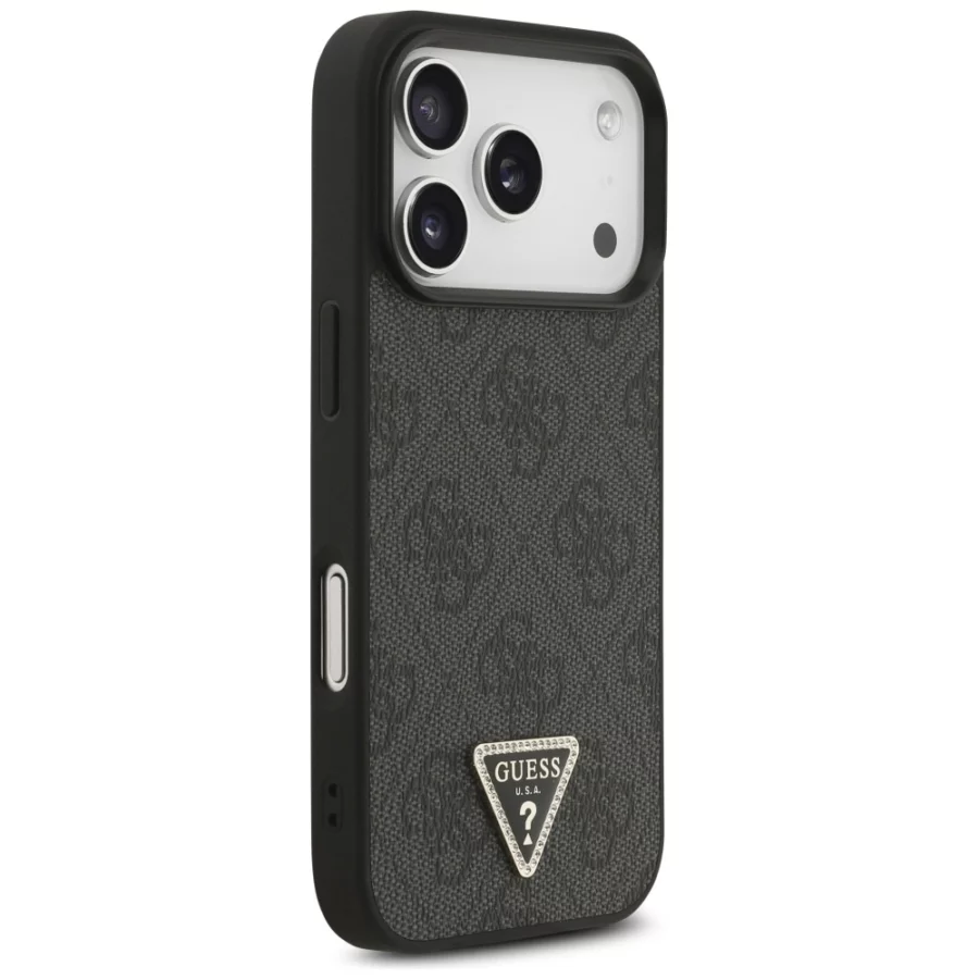 Etui Guess Leather 4G Triangle Strass MagSafe na iPhone 18 Pro / 17 Pro - czarne