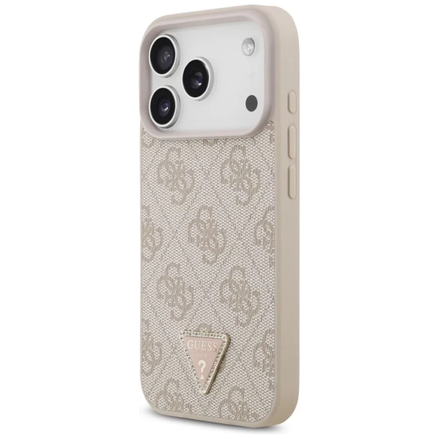 Etui Guess Leather 4G Triangle Strass MagSafe na iPhone 18 Pro / 17 Pro - różowe