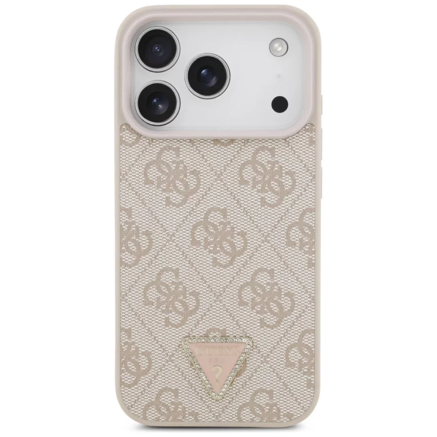 Etui Guess Leather 4G Triangle Strass MagSafe na iPhone 18 Pro / 17 Pro - różowe