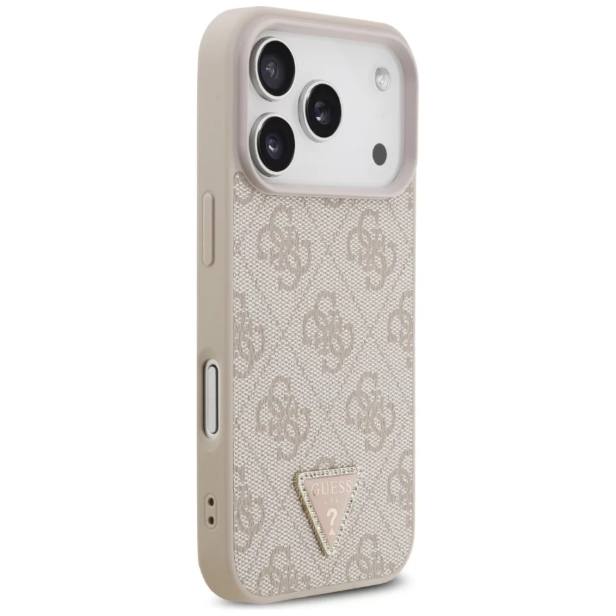 Etui Guess Leather 4G Triangle Strass MagSafe na iPhone 18 Pro / 17 Pro - różowe