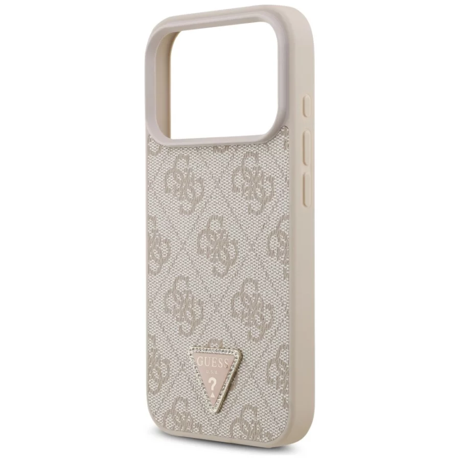 Etui Guess Leather 4G Triangle Strass MagSafe na iPhone 18 Pro / 17 Pro - różowe