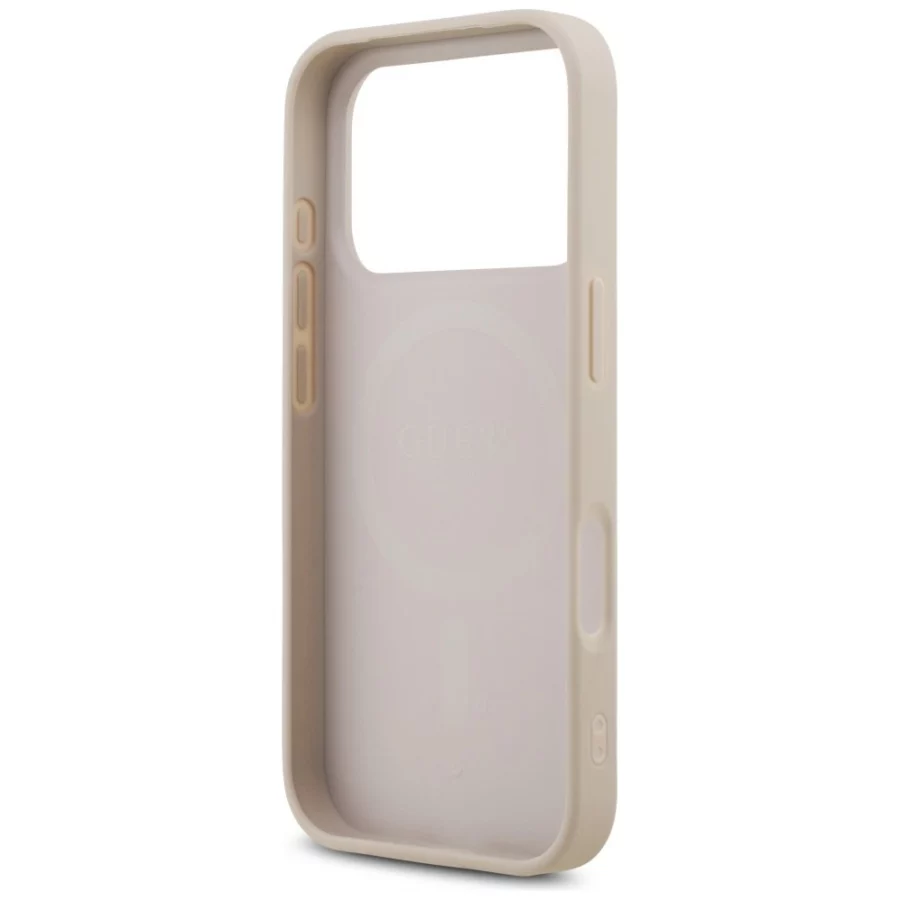 Etui Guess Leather 4G Triangle Strass MagSafe na iPhone 18 Pro / 17 Pro - różowe