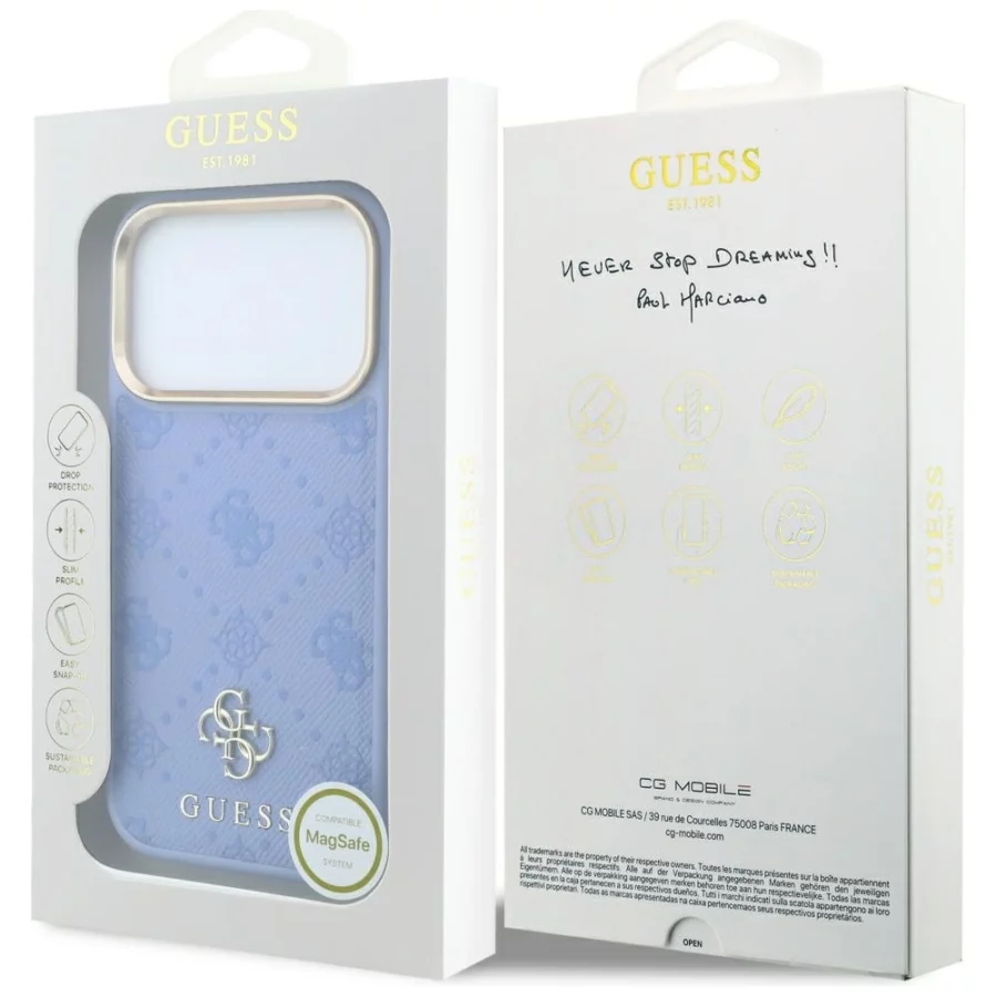 Etui Guess Peony 4G Small Logo MagSafe na iPhone 18 Pro Max / 17 Pro Max - jasnoniebieskie