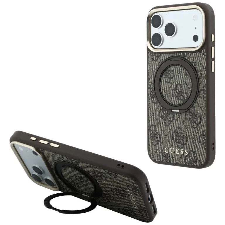 Etui Guess Ring Stand 360 4G Classic Logo MagSafe na iPhone 18 Pro / 17 Pro - brązowe