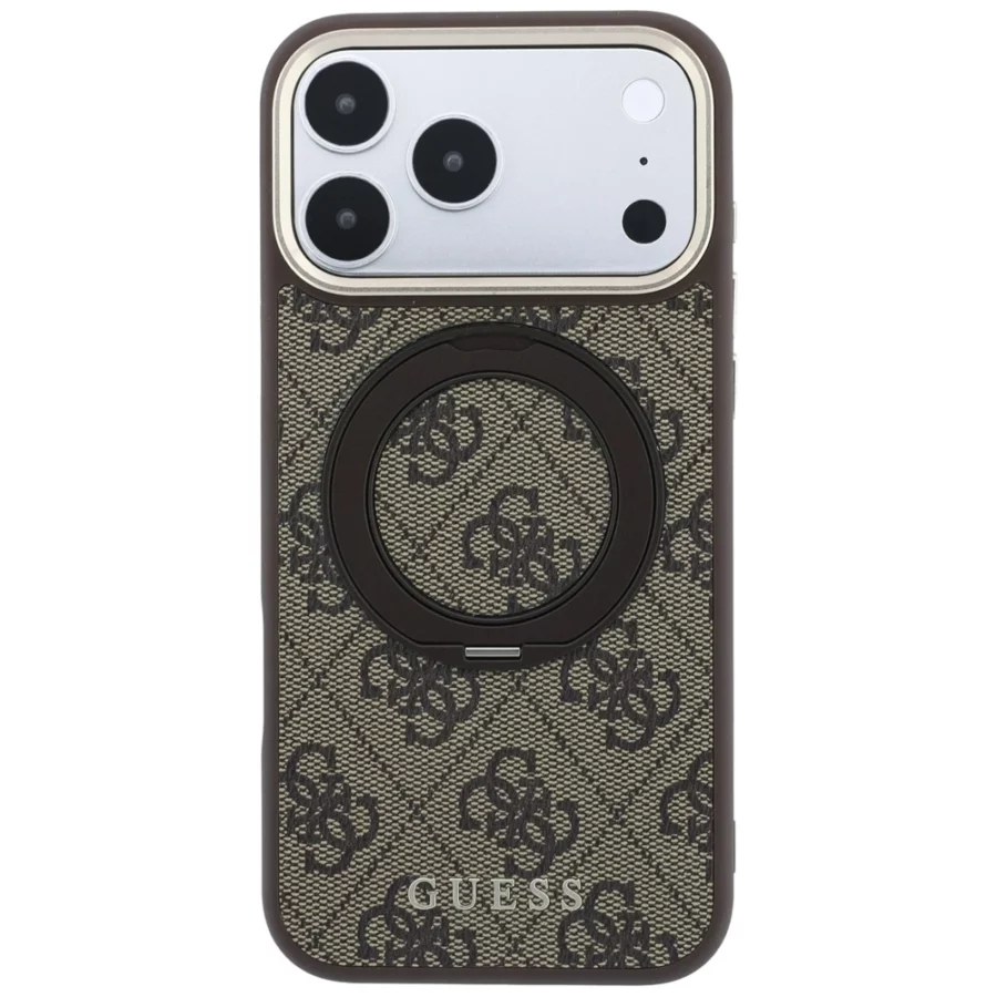 Etui Guess Ring Stand 360 4G Classic Logo MagSafe na iPhone 18 Pro / 17 Pro - brązowe